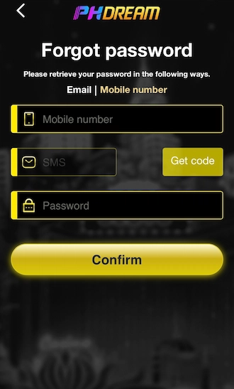 Step 2: Get the code and create a new password