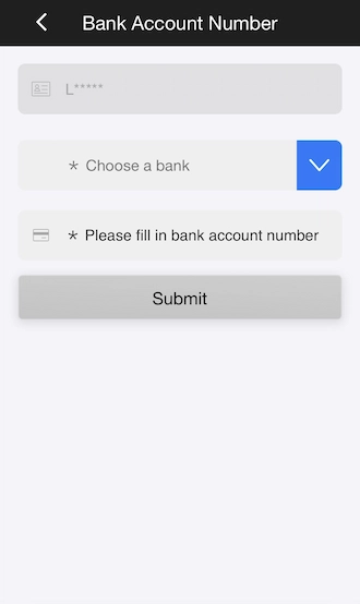 Step 2: Select a bank and fill in your bank account number. 